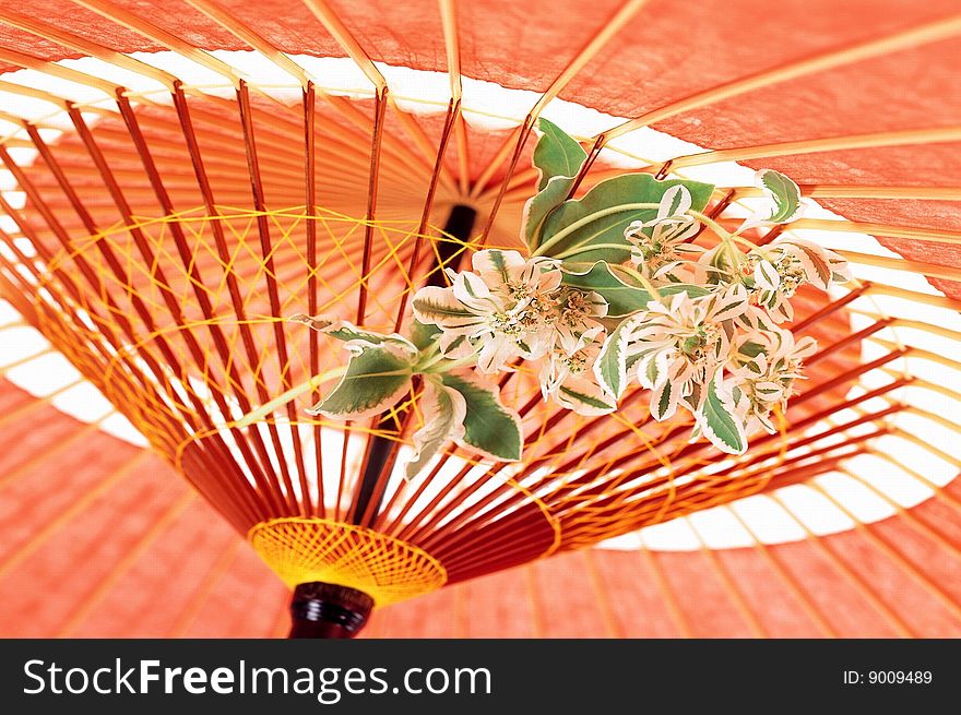 Put a flower in paper umbrella. Put a flower in paper umbrella