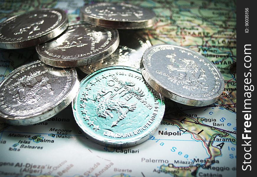 Euro Coins on Map