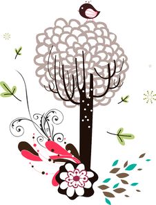 Bird And Tree Wallpaper Stock Photography