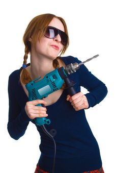 Girl With A Drill Royalty Free Stock Images Girl With A Drill Royalty Free Stock Images