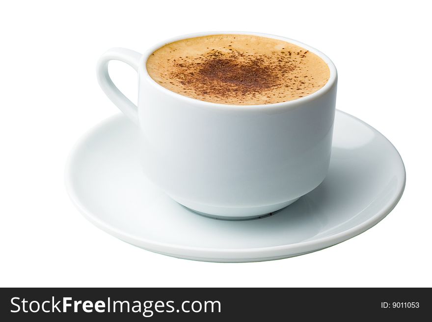 The cup of coffee on the light background