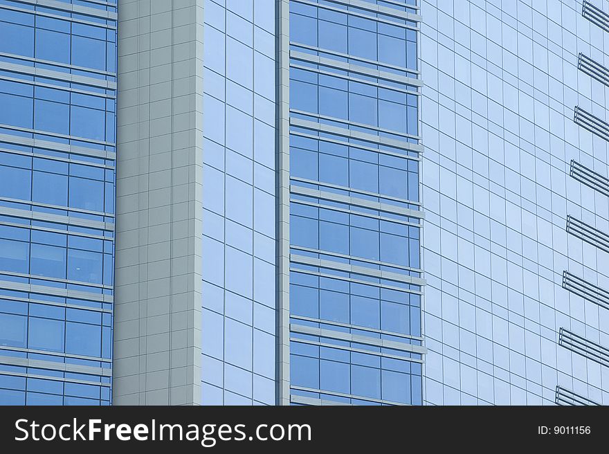 Blue corporation, office building close-up