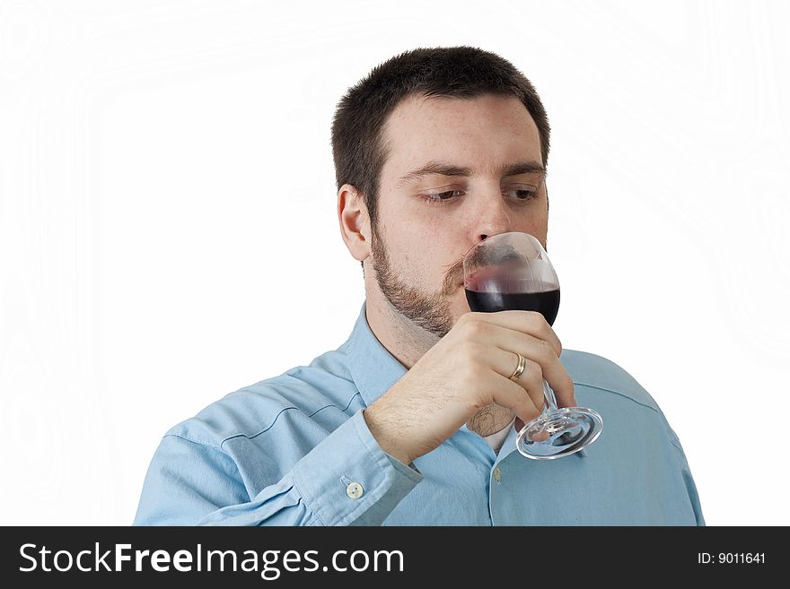 Young Man Drinking The Red Wine