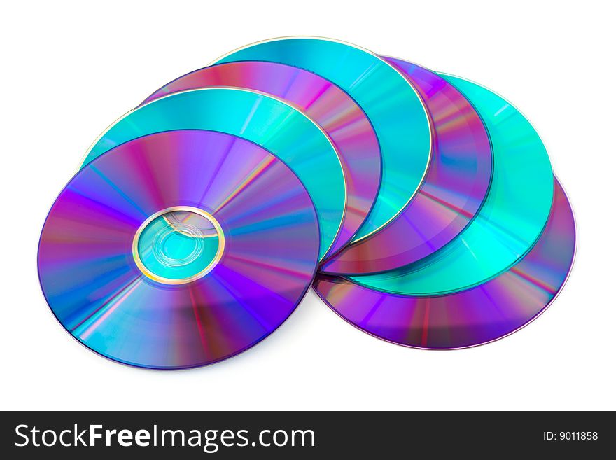 Heap of computer disks isolated on white background