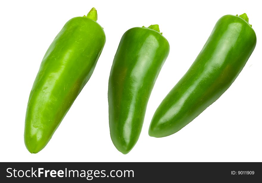 Image of a green chillie peppers isolated on a white background. Image of a green chillie peppers isolated on a white background