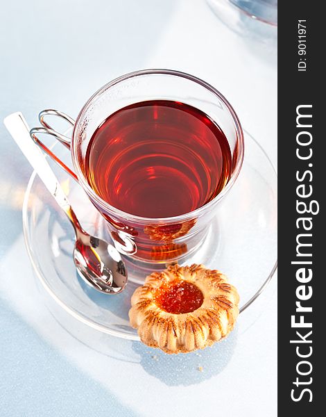 Food series: hot black tea and pastry