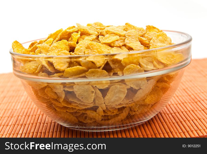 Cornflakes on a glass bowl