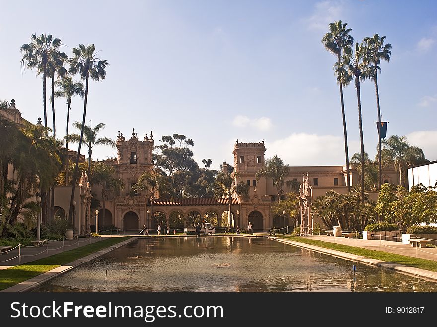 This is a picture of Casa del Prado and Casa del Balboa from the Lily Pond in Balboa Park, the large public park in San Diego. This is a picture of Casa del Prado and Casa del Balboa from the Lily Pond in Balboa Park, the large public park in San Diego.