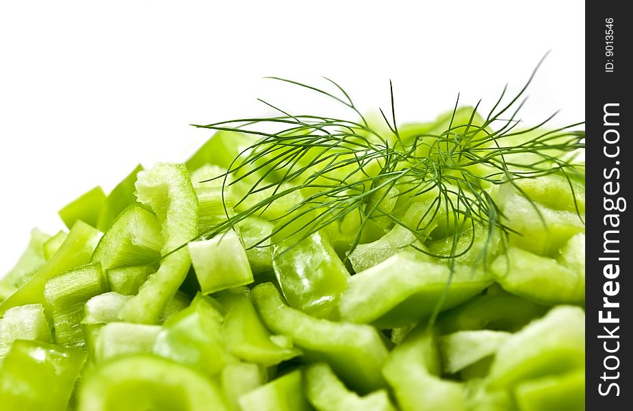 Green sweet chopped pepper with dill. Green sweet chopped pepper with dill