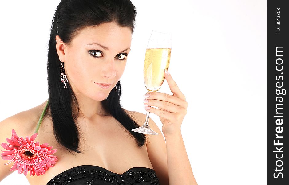 Series of images of the beautiful brunette with a champagne glass. New images every week