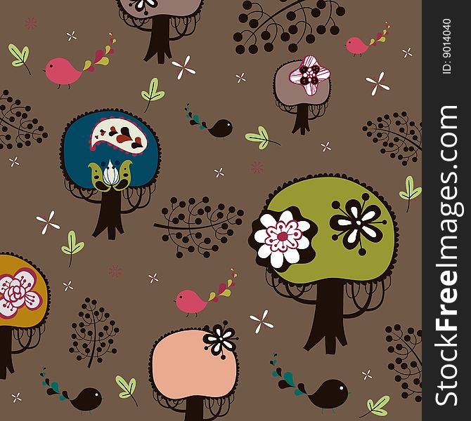Bird and tree wallpaper design