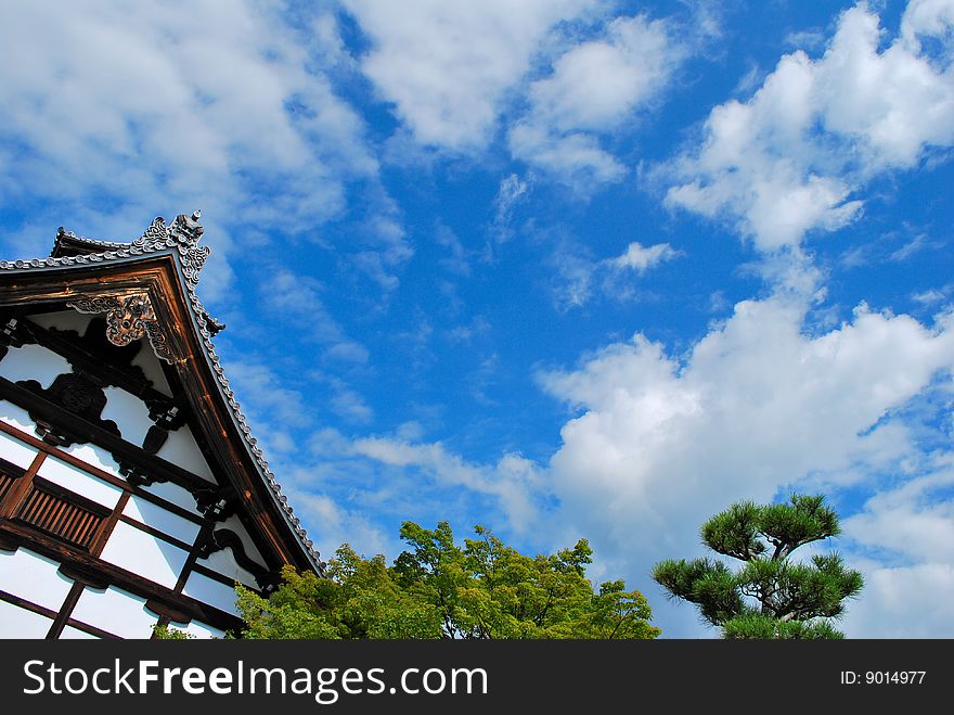 Wooden temple and blue sky. Wooden temple and blue sky