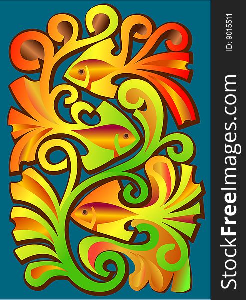 Abstract color ornament with fishes. Abstract color ornament with fishes.