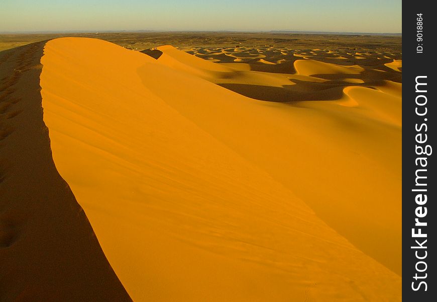 Sandy dunes on Erg Chebbi desert in Morocco