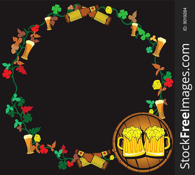 Vector illustration of a beer wreath with two paints of beer on a barrel