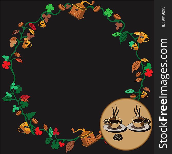 Vector illustration of a floral coffee wreath