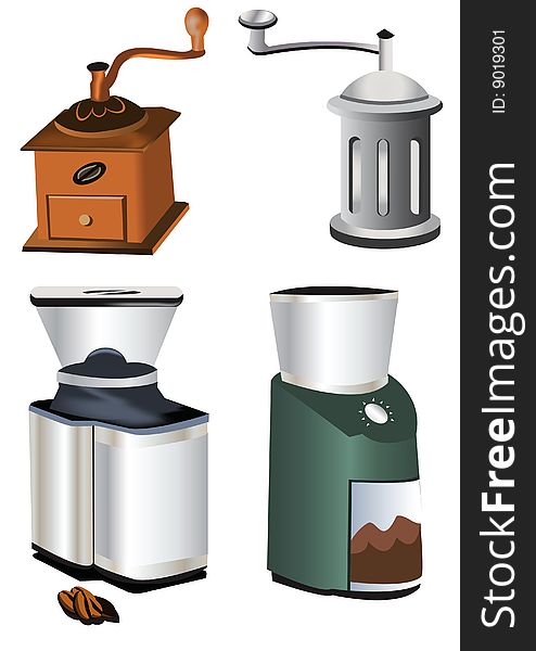 Collection of coffee grinders, vector illustration