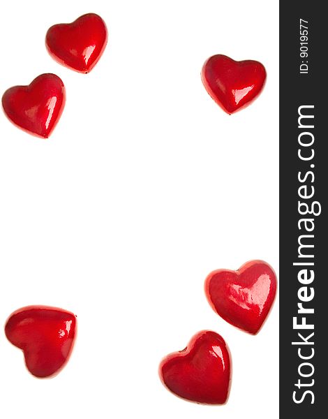 Red ceramic hearts isolated on the white