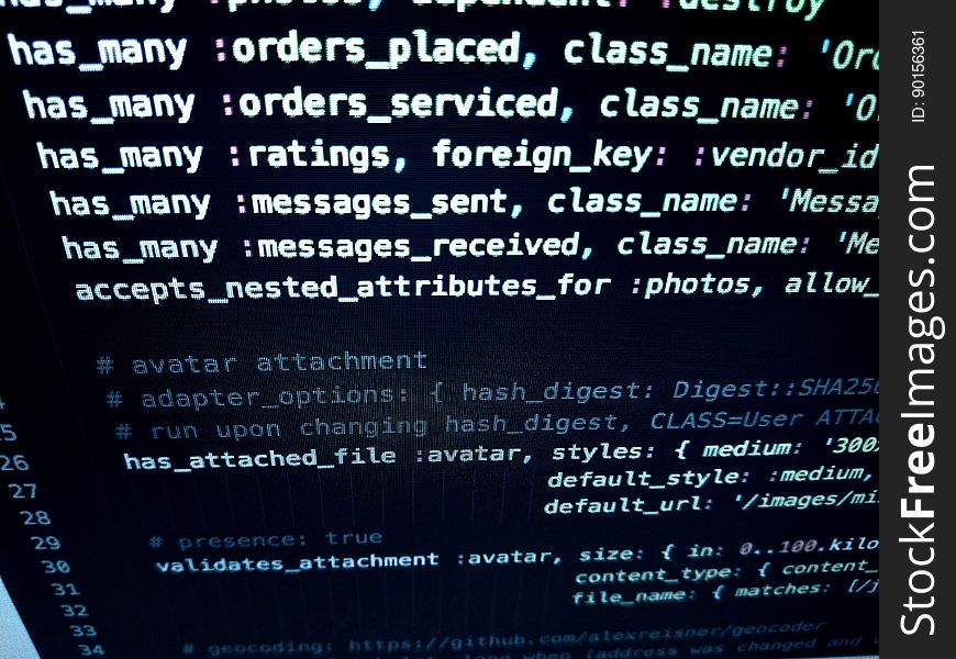 A close up of a computer screen with written code. A close up of a computer screen with written code.