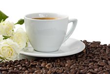 A Cup Of Coffee Roses And Coffee Beans Isolated Royalty Free Stock Images A Cup Of Coffee Roses And Coffee Beans Isolated Royalty Free Stock Images