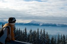 Skier Observing The Landscape From The Top Of The Royalty Free Stock Photo