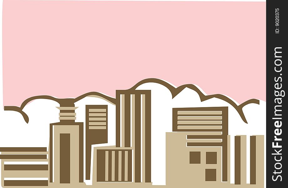 Vector illustration of a city landscape in pink colour. Vector illustration of a city landscape in pink colour