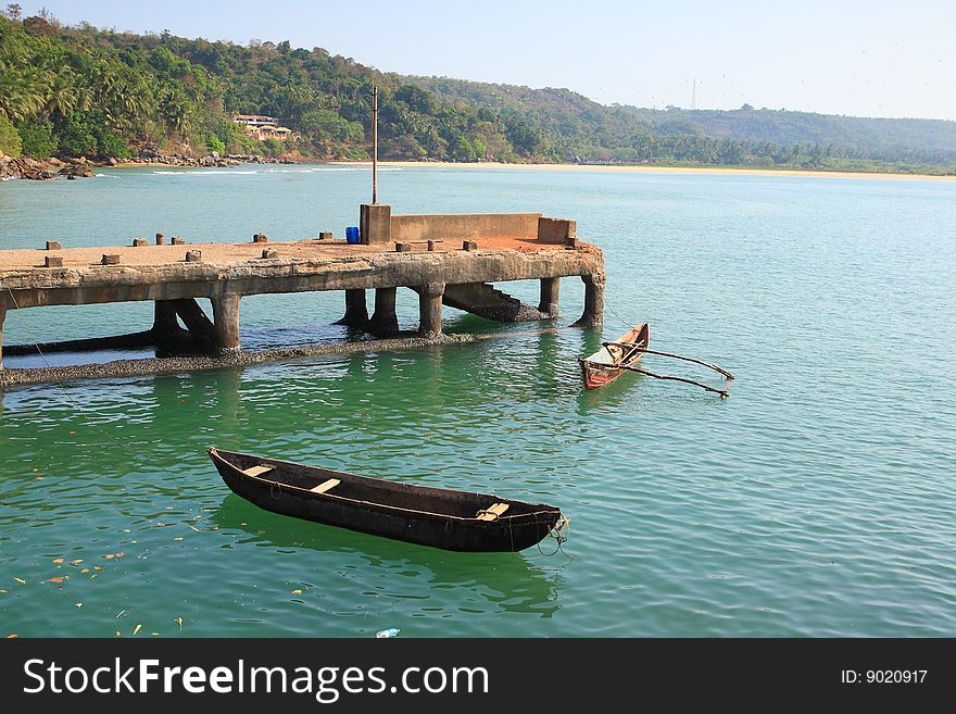 Indian Hand Made Fishing Boat parked in aravian sea