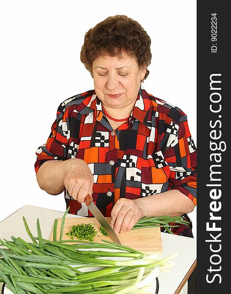 Process of cutting of a green onions. Process of cutting of a green onions
