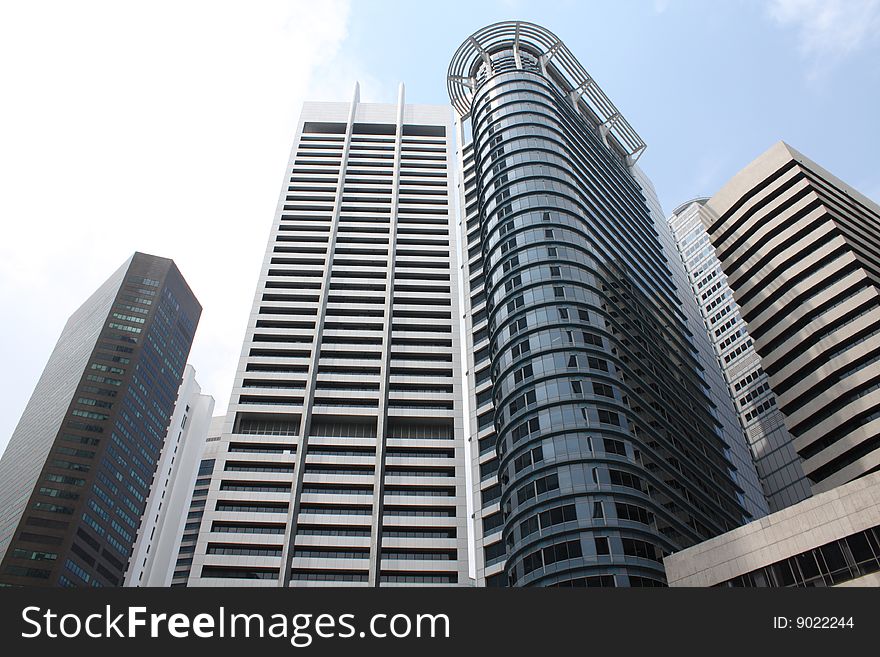 Modern financial skyscrapers in business district of Singapore