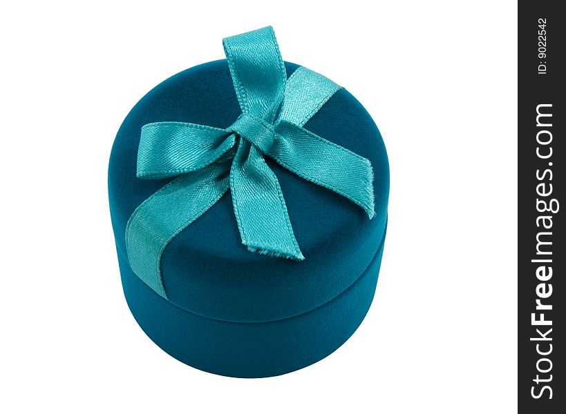 Round box for a gift with a bow on the lid. Round box for a gift with a bow on the lid