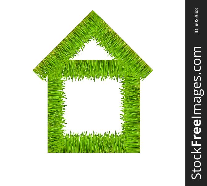 Concept of the house from a green juicy grass on a white background