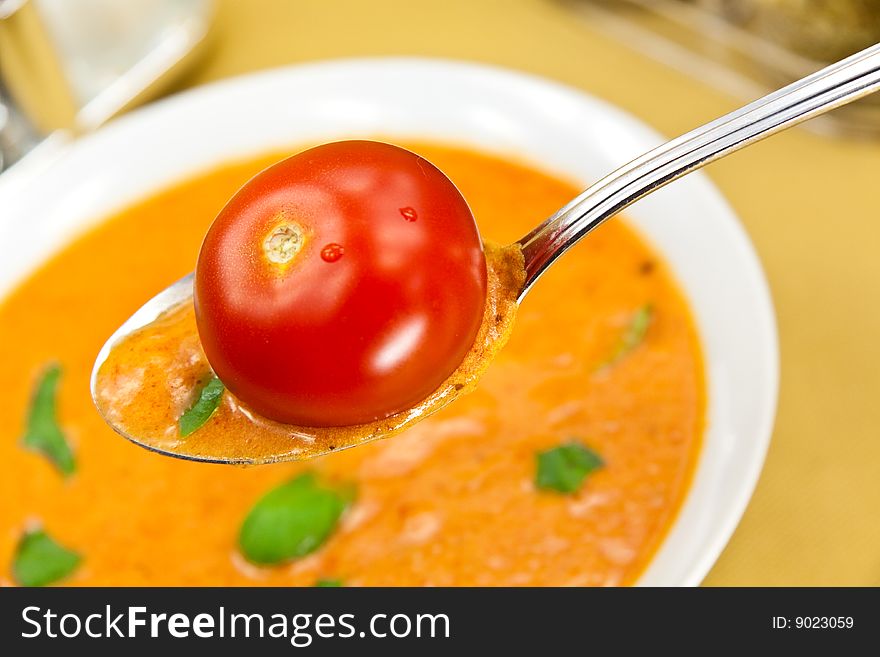 Soup from beet and tomato  with sour cream, view f