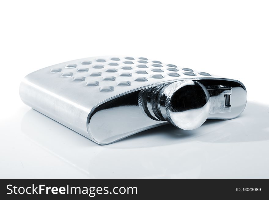 Metal flask, isolated, over white