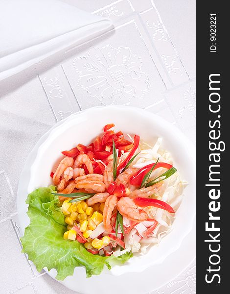 Delicious Salad With Prawns And Corn