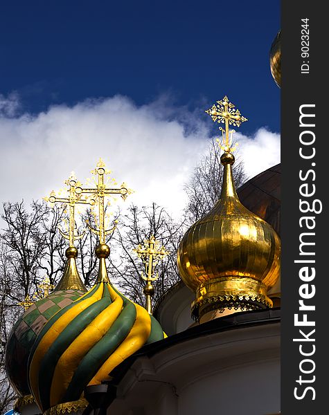 Christian ortodoxal domes of temple. Spaso-Preobra