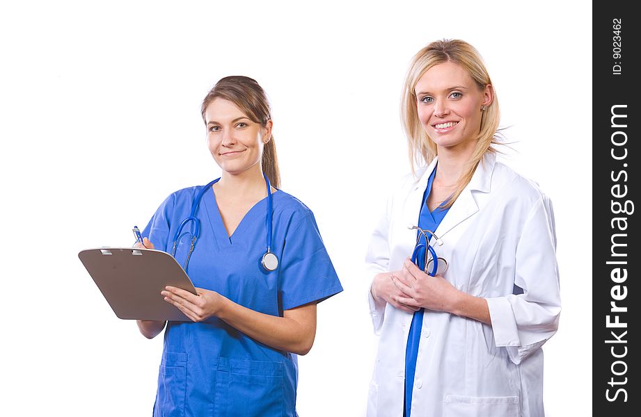 Female medical team isolated on white in the studio