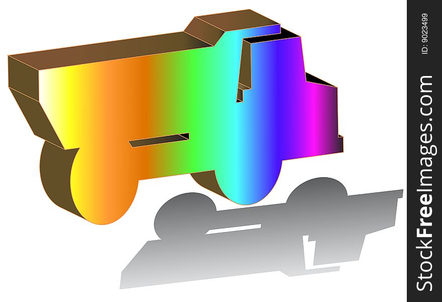 Truck in rainbow color, long veichle