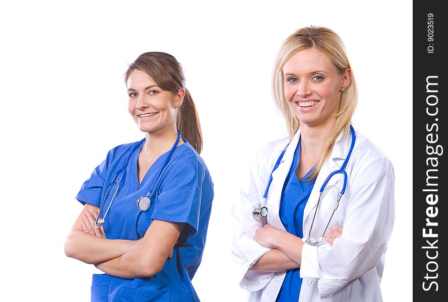 Female medical team isolated on white in the studio