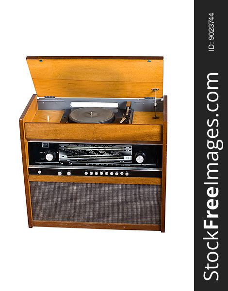 Old radio receiver combined with vinyl player with clipping path