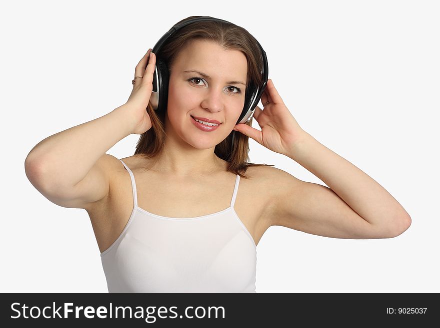 Young woman listen music in headphones