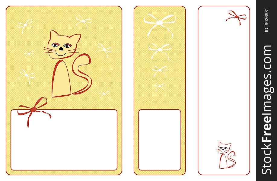 Graphic set with cat and ribbons