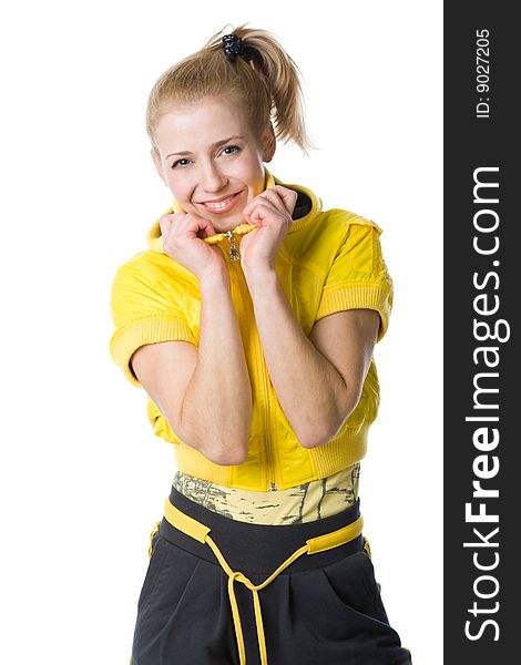 Young sporty girl. Isolated on white background