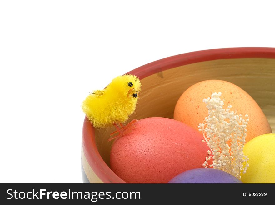 Easter eggs on white background. Selective focus