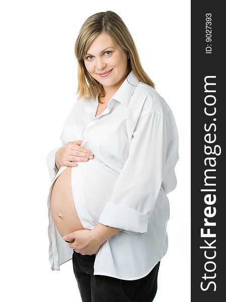 The pregnant woman. Isolated on white background