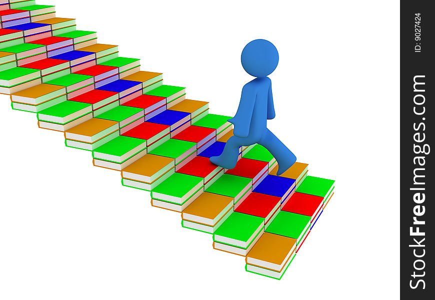 3d render of staircase to education with person. 3d render of staircase to education with person