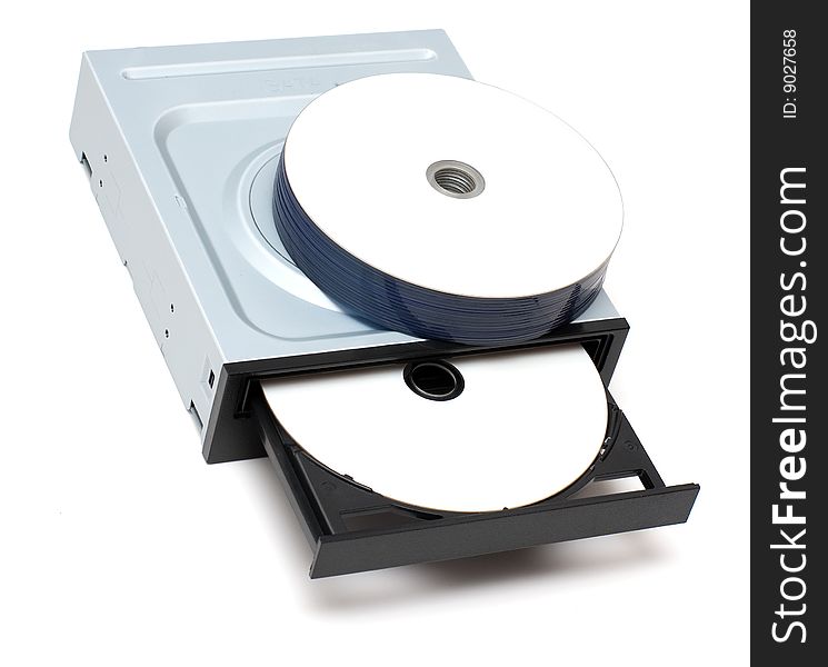 DVD Drive with disk isolated on a white background. DVD Drive with disk isolated on a white background