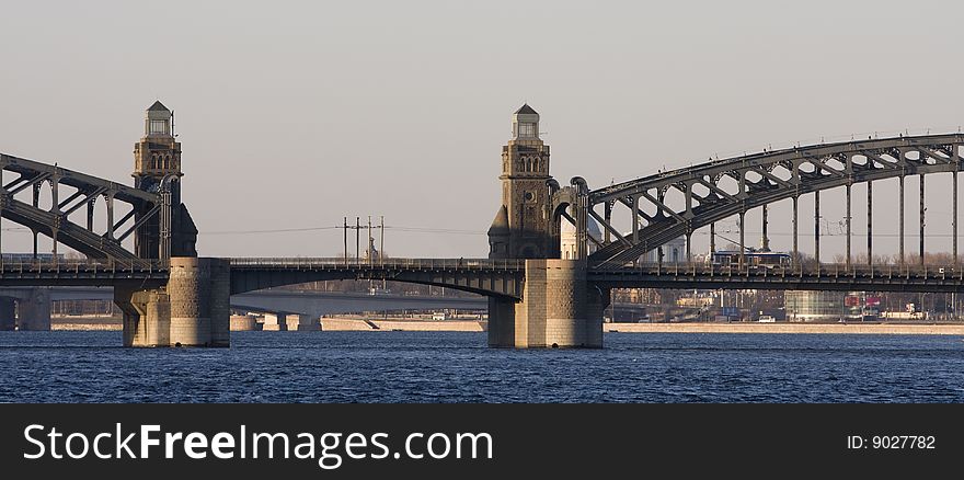 Bolsheohtinsky bridge, Neva river, Russia, Sankt-Peterburg,