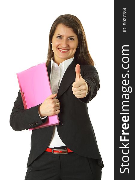 Successful young business woman, isolated on a white background