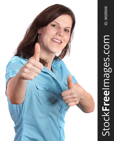 Closeup portrait of a happy young woman showing a successful gesture. Closeup portrait of a happy young woman showing a successful gesture.