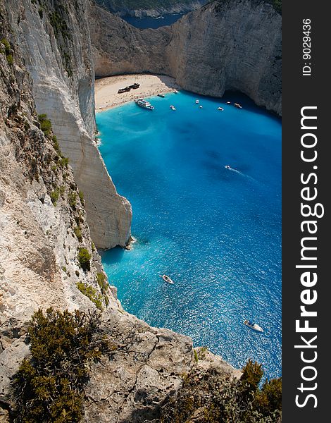 Famous shipwreck on the Navagio beach in Greece (island Zakynthos)